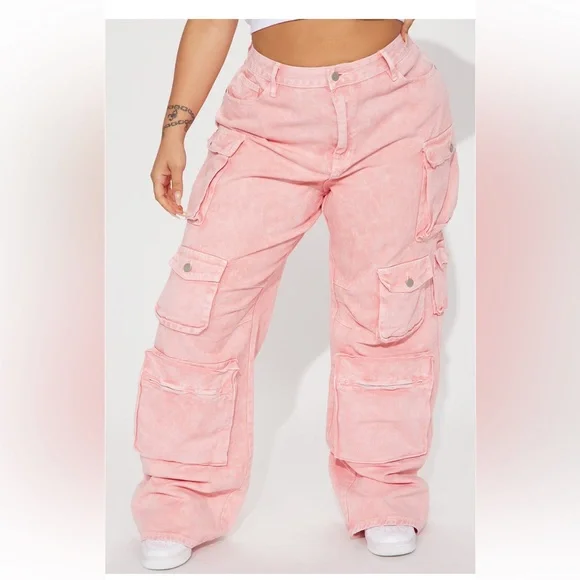 Fashionnova Lily cargo jeans -pink - Picture 2 of 9
